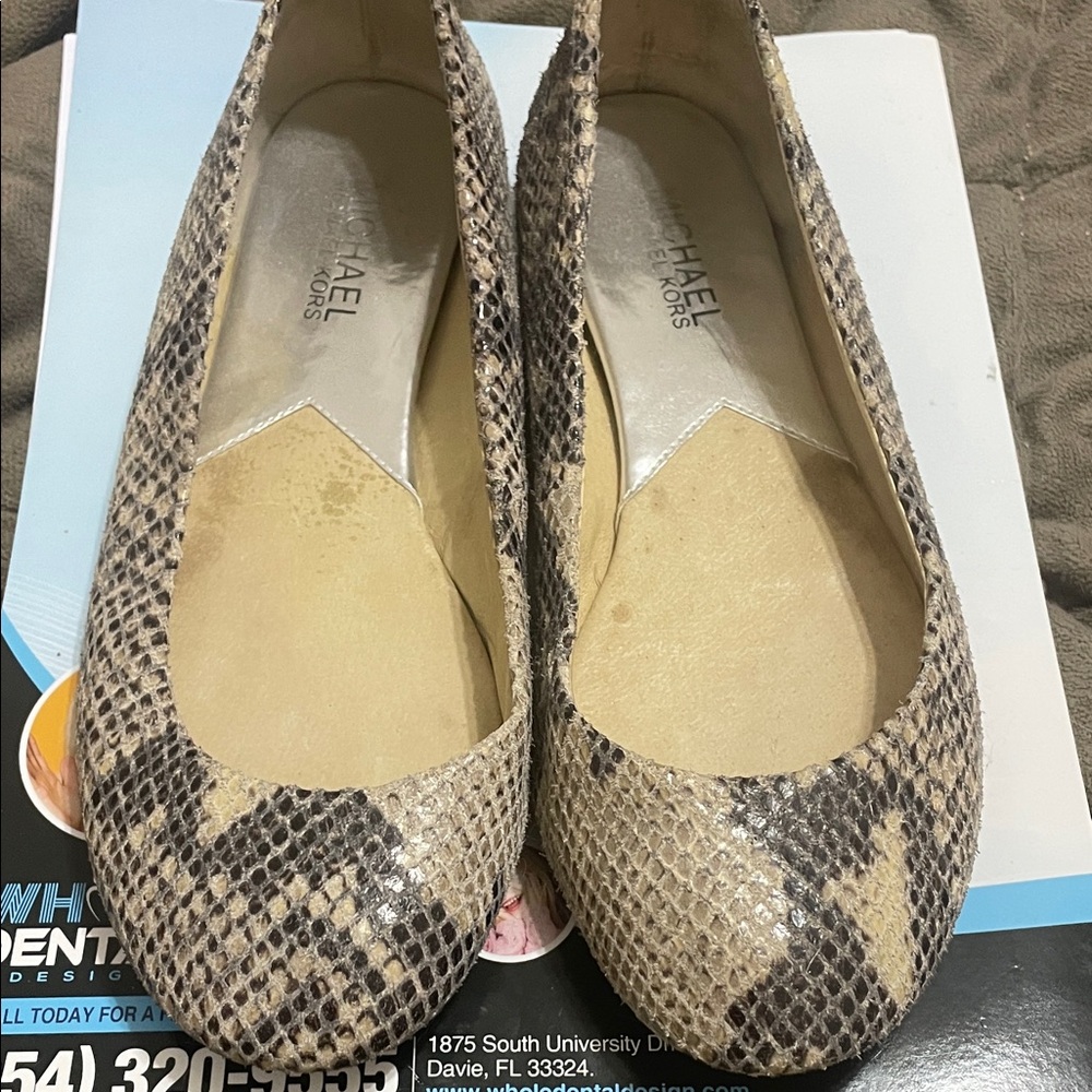 Michael Kors Neutral Snake-Print Ballet Flats